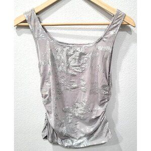 Shein Silver Metallic Splattered Ruched Sheer Mesh Tank Top Size L